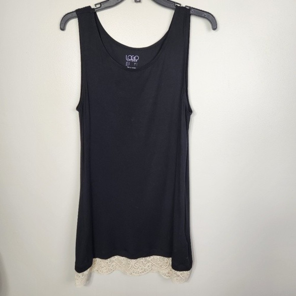 Logo Layers by Lori Goldstein Black Tank with Beige Lace Trim Size M - Picture 13 of 13